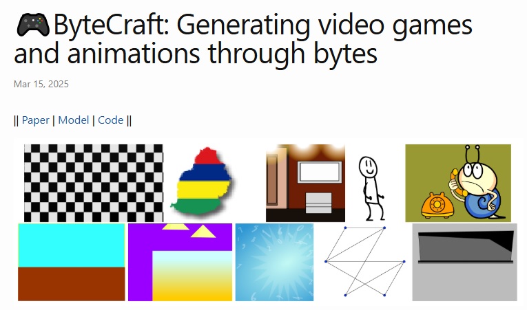 ByteCraft: Generating video games and animations through bytes